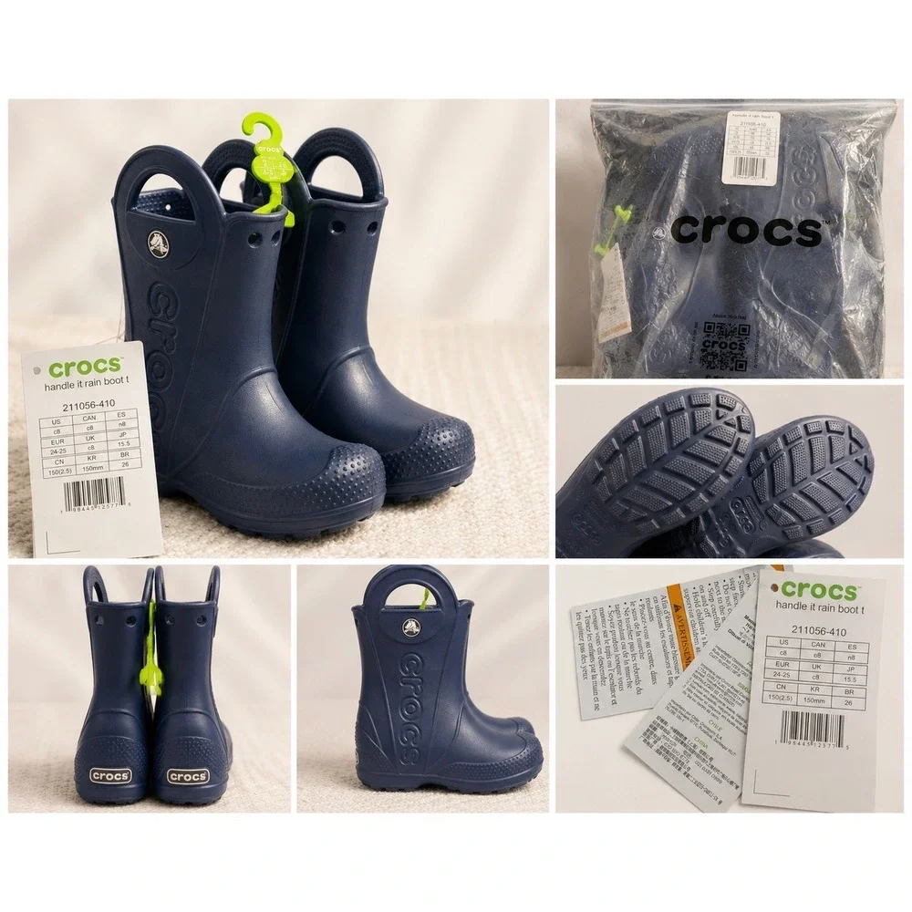 Crocs Handle‎ It Rain Boot Navy Blue Toddler Kids Size C8 211056-410 NEW